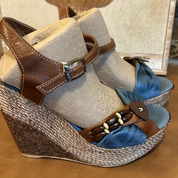 Gianvito Rossi Blue & Brown Leather High Platform Sandals  size 38 (7.5) - Picture 4 of 10